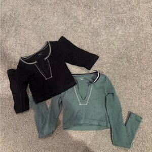 Urban Outfitters Black and Teal Long Sleeve Tops